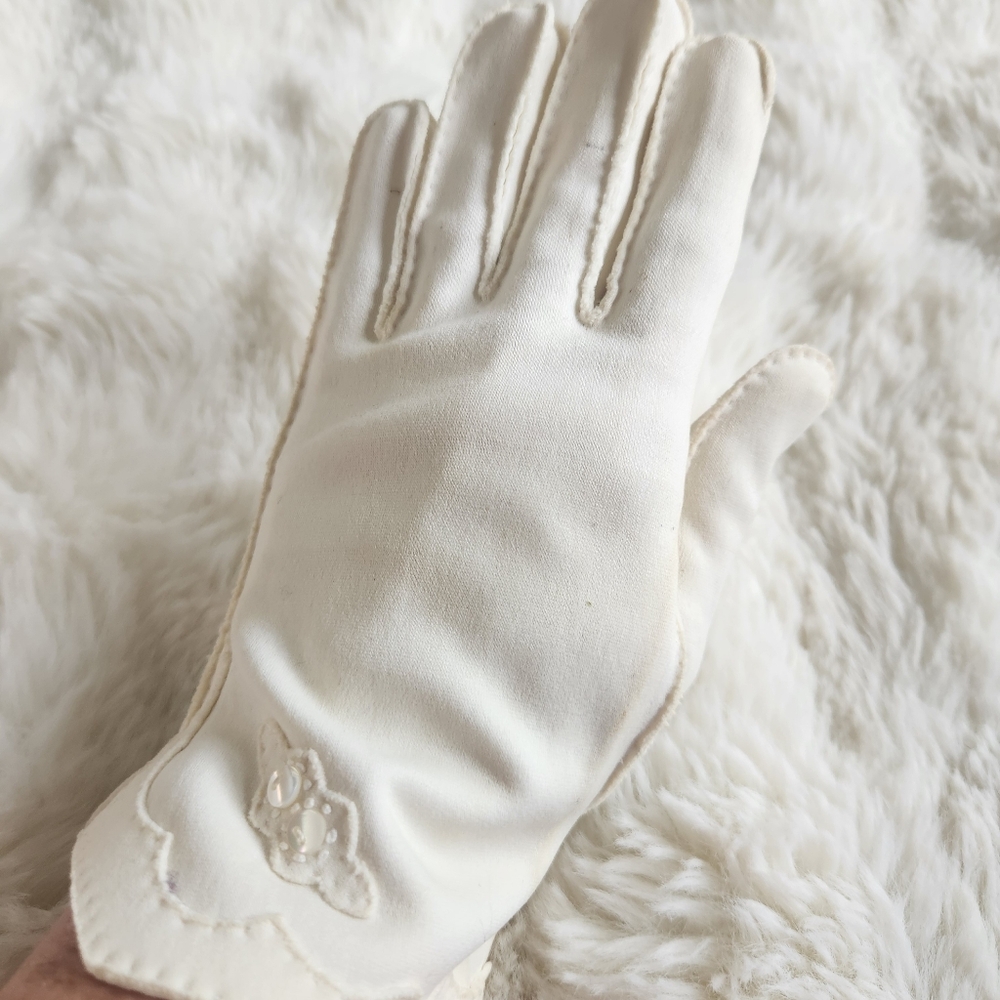 Vintage MCM Cotton Gloves Off White 100% English Douel Cotton Made in Japan 7.5